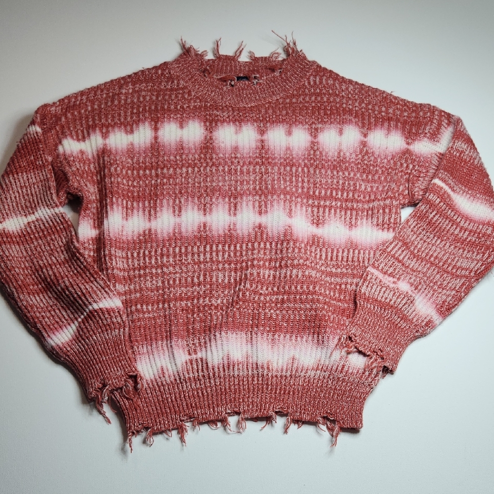 Buckle Daytrip Youth L Pink White Distressed Tie Dye Sweater Grunge Cotton Blend